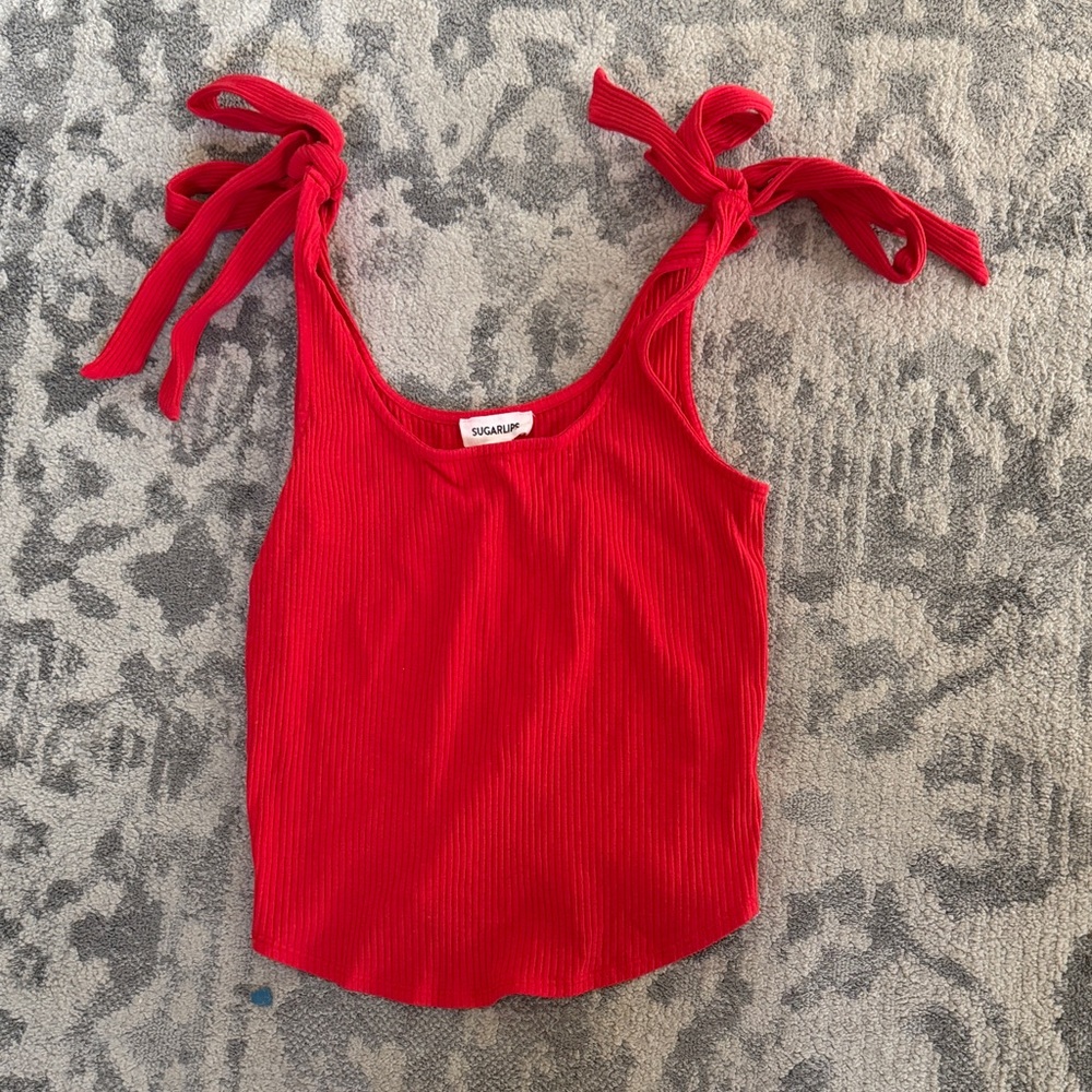Sugarlips Scarlet Ribbed Camisole with Bow Straps